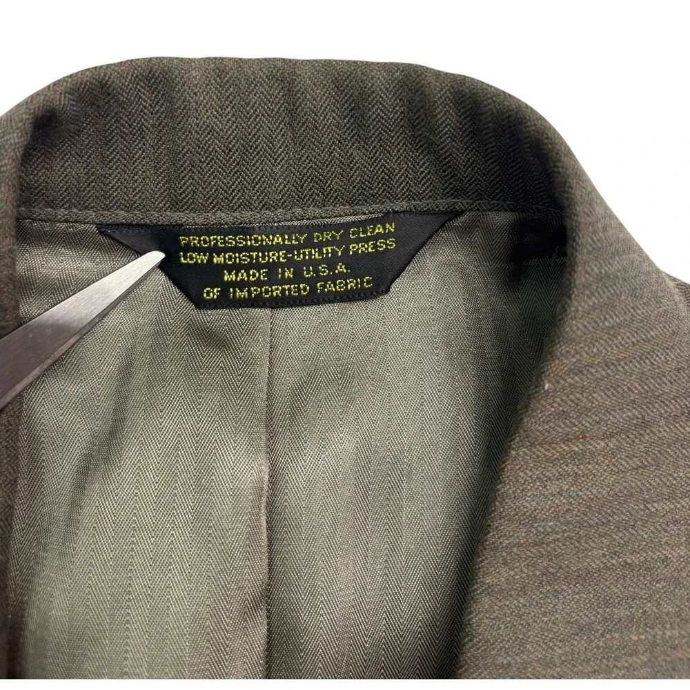 vtg 90s Fiorvanti 42L 36x32 Taupe Herringbone Double Breasted 2pc Pant Suit USA